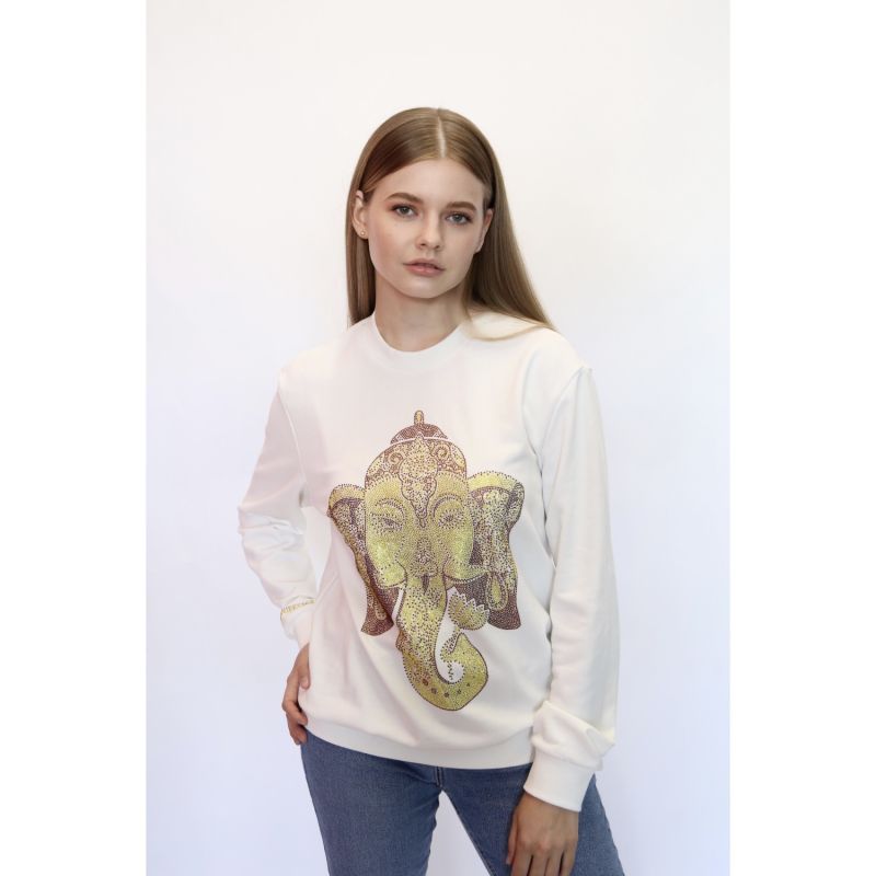 Ganesha For Success - Rhinestoned Sweatshirt - White image