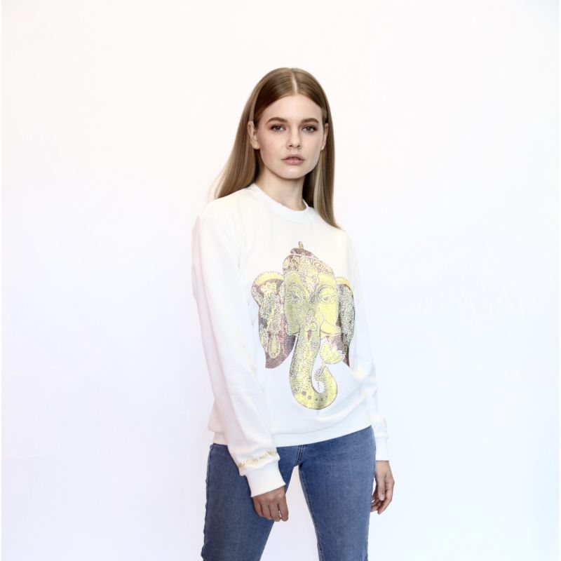 Ganesha For Success - Rhinestoned Sweatshirt - White image