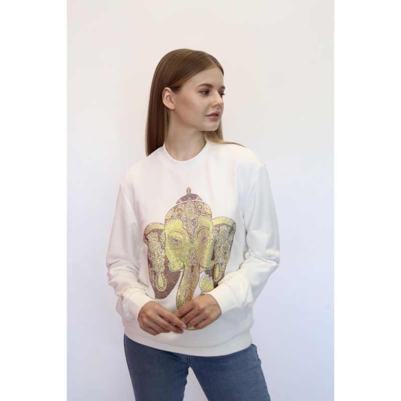 Ganesha For Success - Rhinestoned Sweatshirt - White image