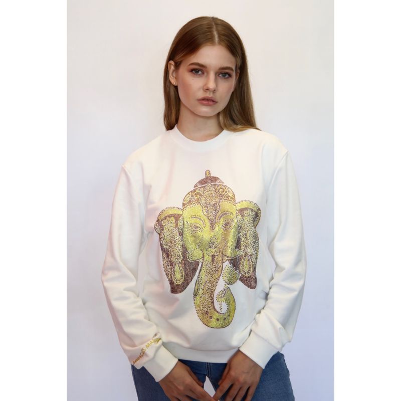 Ganesha For Success - Rhinestoned Sweatshirt - White image