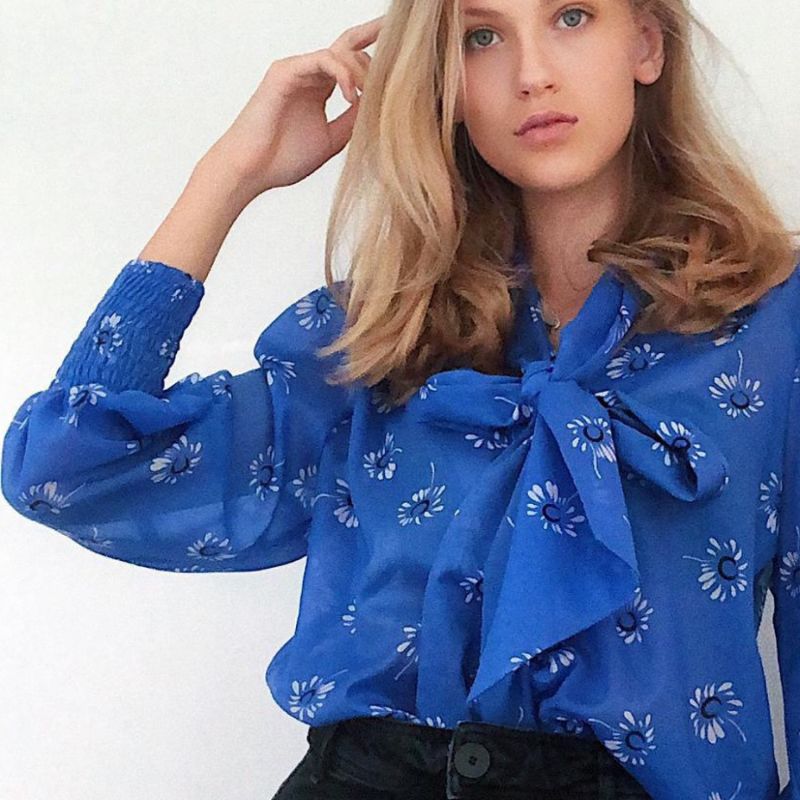 Linda Bow Cotton Shirt - Blue image