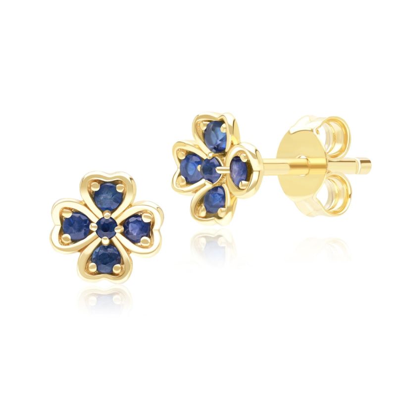 Gardenia Round Sapphire Clover Stud Earrings In Yellow Gold image