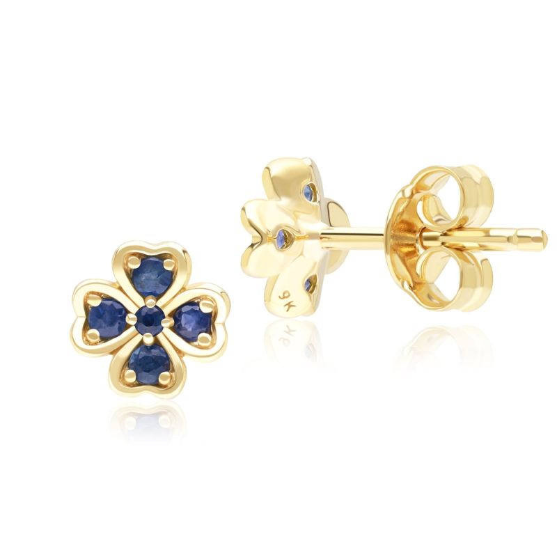 Gardenia Round Sapphire Clover Stud Earrings In Yellow Gold image