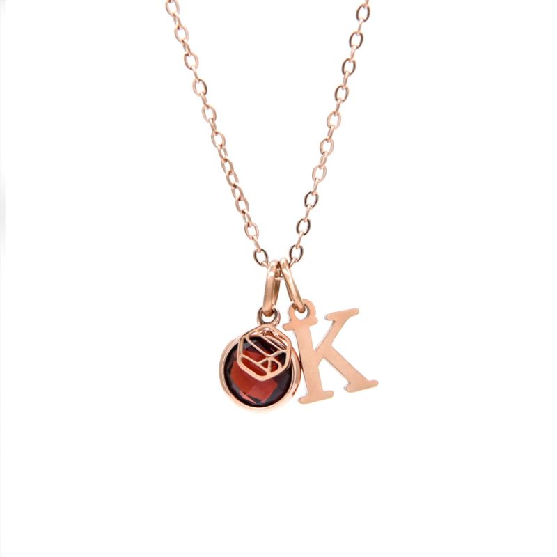 Garnet January Birthstone Necklace With Initial Letter In Rose Gold image