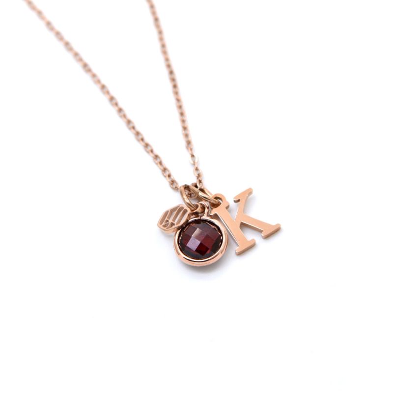 Garnet January Birthstone Necklace With Initial Letter In Rose Gold image