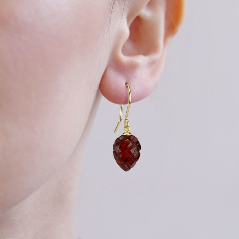 Carved Garnet Zircon Leaf Earrings image