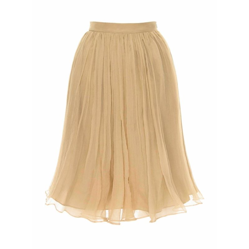 Gathered Silk Midi Skirt - Nude image