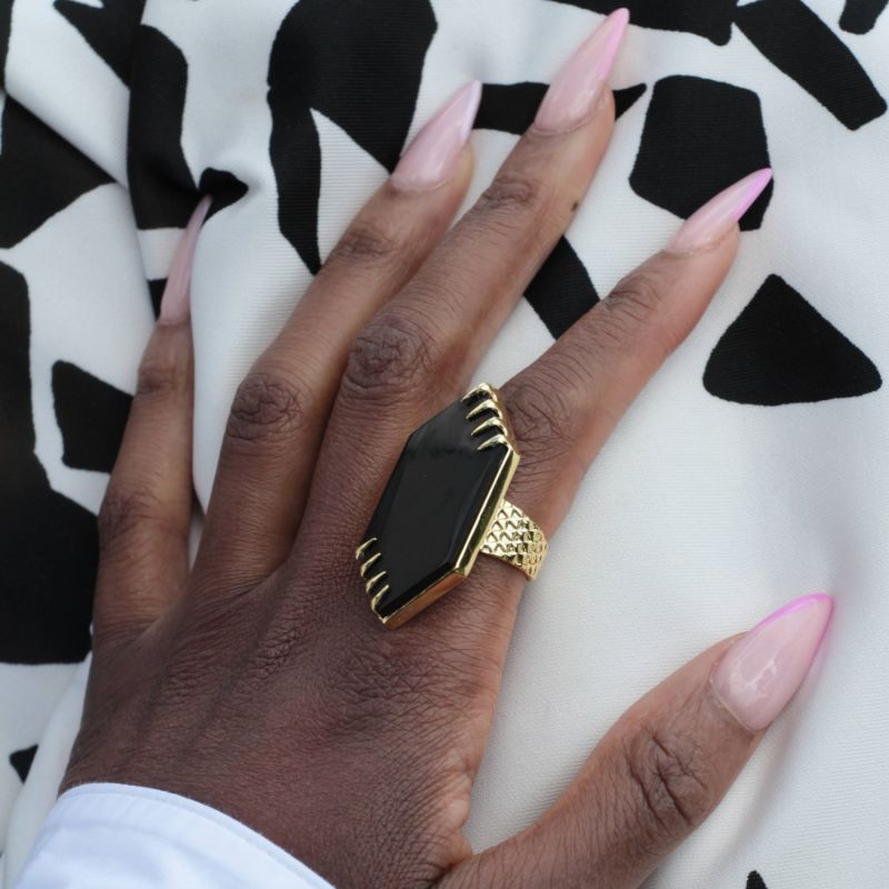 Focus Matte Black Onyx Gold Statement Ring image