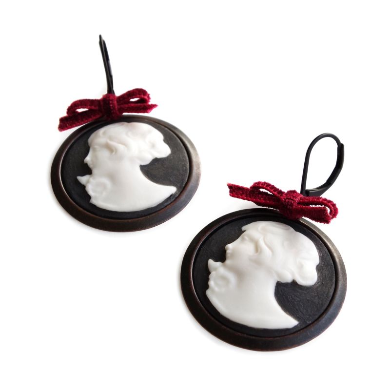 Dark Romance Goddess Round Porcelain Cameo Earrings image