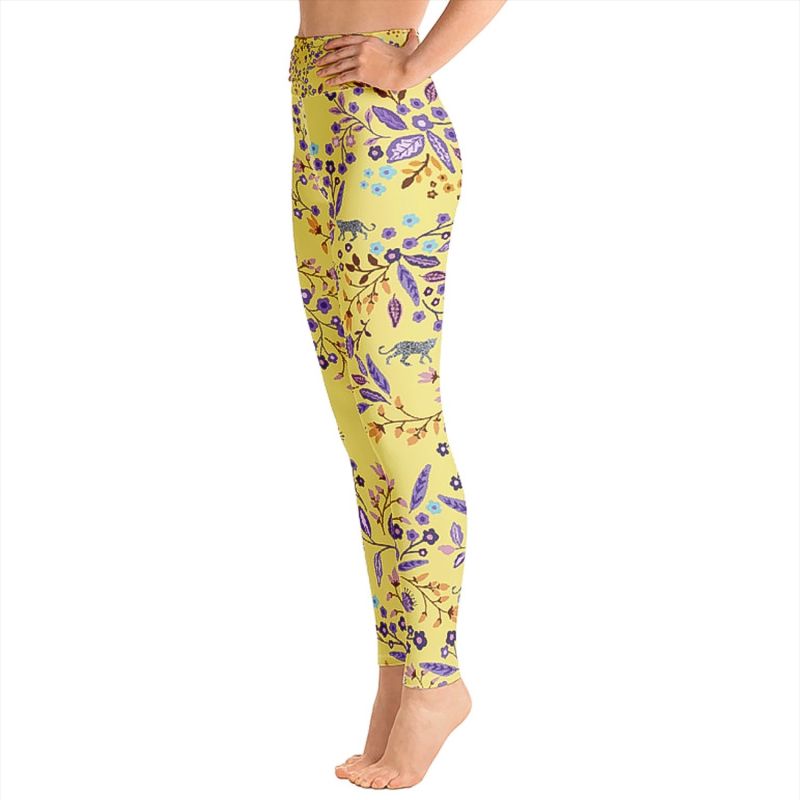 High Waist Yoga Leggings In Yellow Garden image