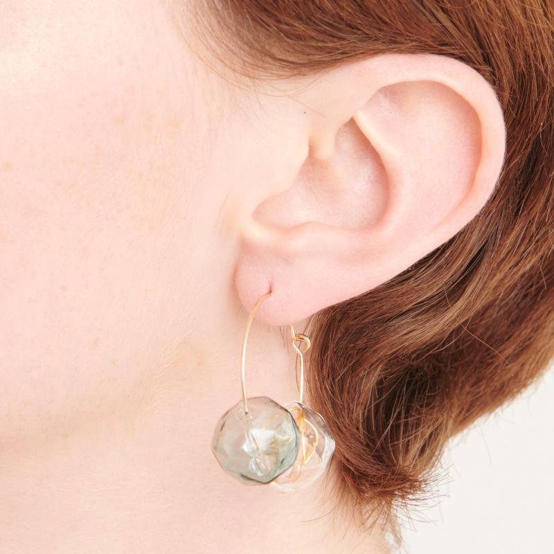 Flowy Two Sphere Hoops In Blue & Gold Tone image