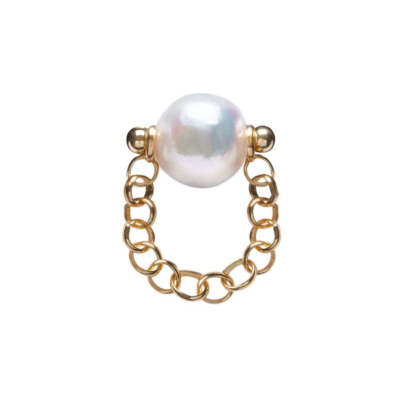 Auria White Pearl Chain Ring - Gold image