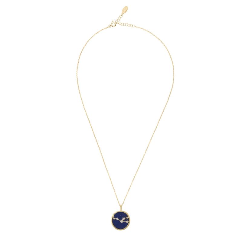 Zodiac Lapis Lazuli Gemstone Star Constellation Pendant Necklace Gold Taurus image