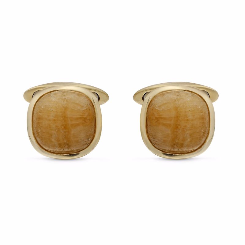 Yellow Lace Agate Stone Cufflinks image