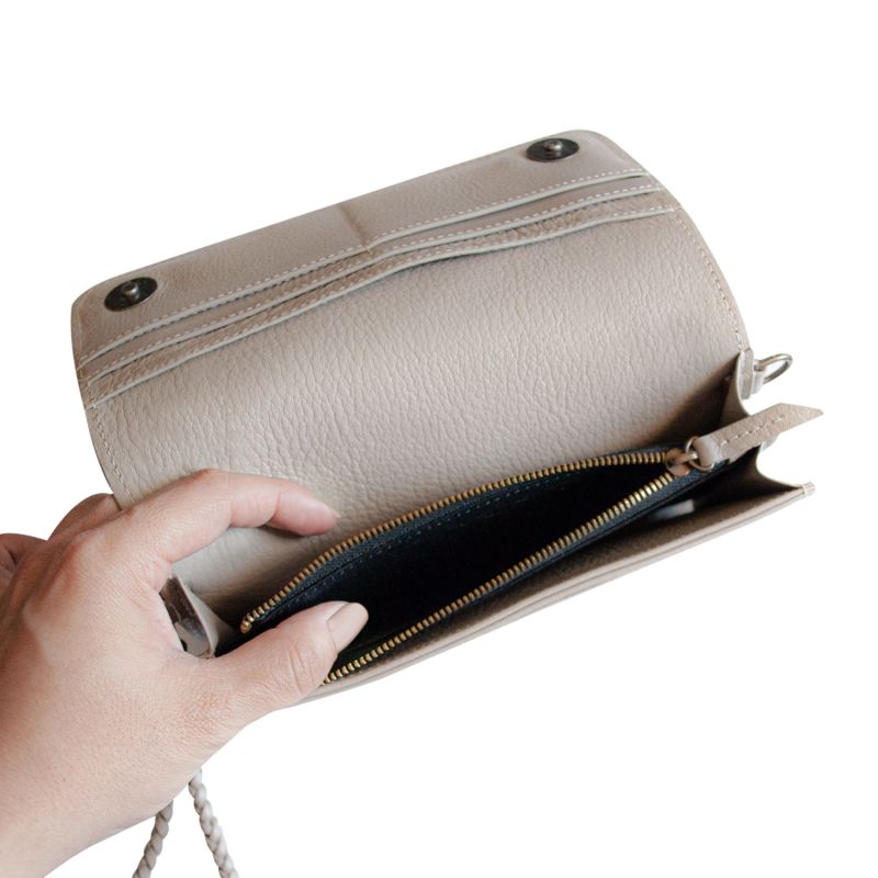 Genuine Full Grain Gray Taupe Leather Wristlet Purse For Women With Card Slots image