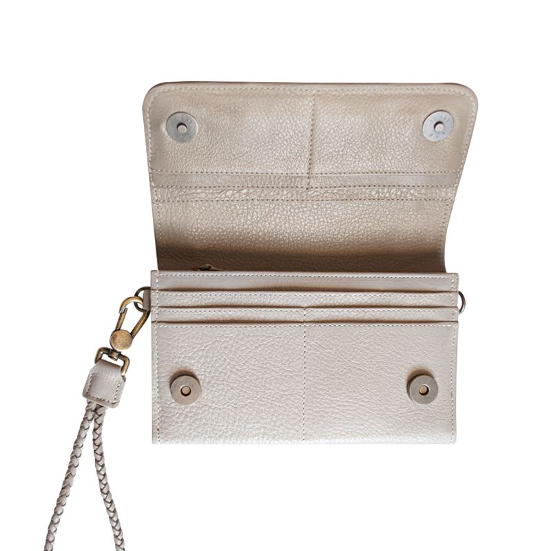 Genuine Full Grain Gray Taupe Leather Wristlet Purse For Women With Card Slots image