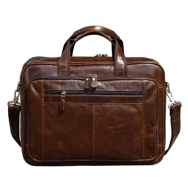 Genuine Leather Briefcase With Luggage Strap - Vintage Brown image