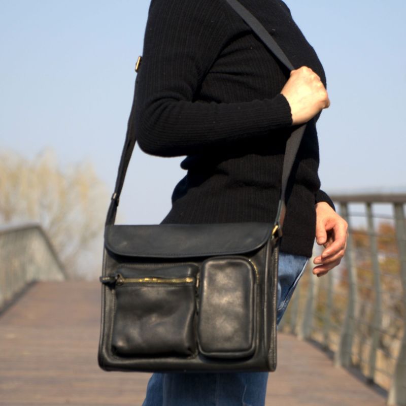 Genuine Leather Crossbody Bag - Black image