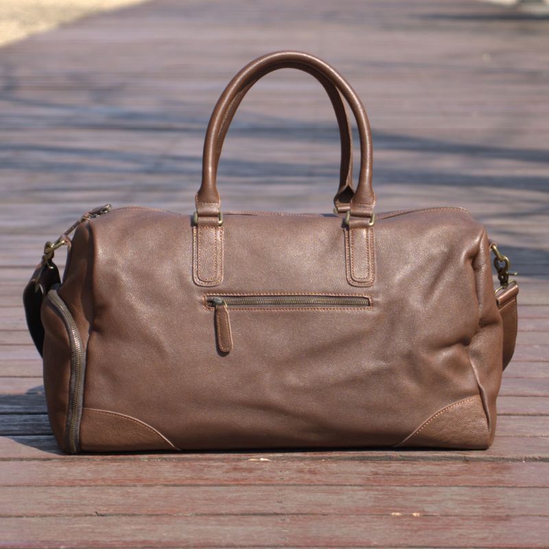 Genuine Leather Gym Bag With Shoe Storage - Chestnut image