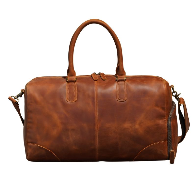 Genuine Leather Gym Bag With Shoe Storage - Light Brown image