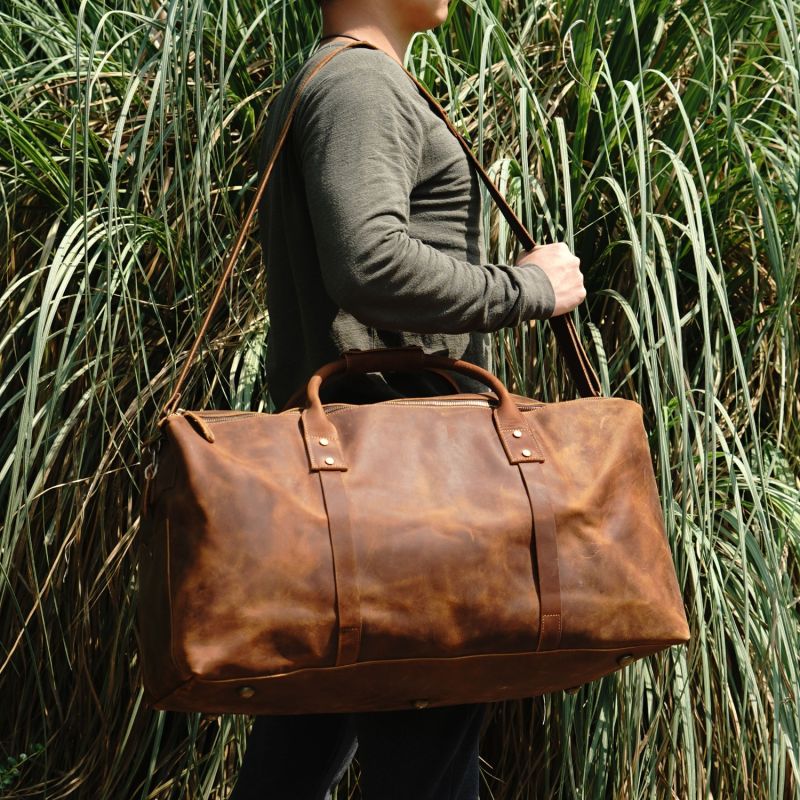 Genuine Leather Holdall Luggage Bag - Vintage Look Brown image