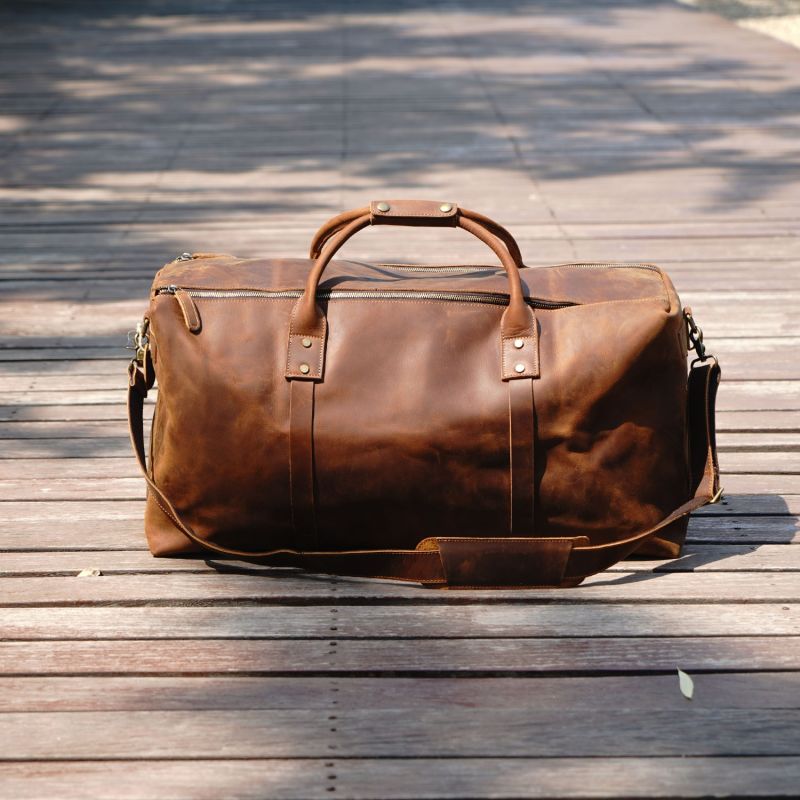 Genuine Leather Holdall Luggage Bag - Vintage Look Brown image