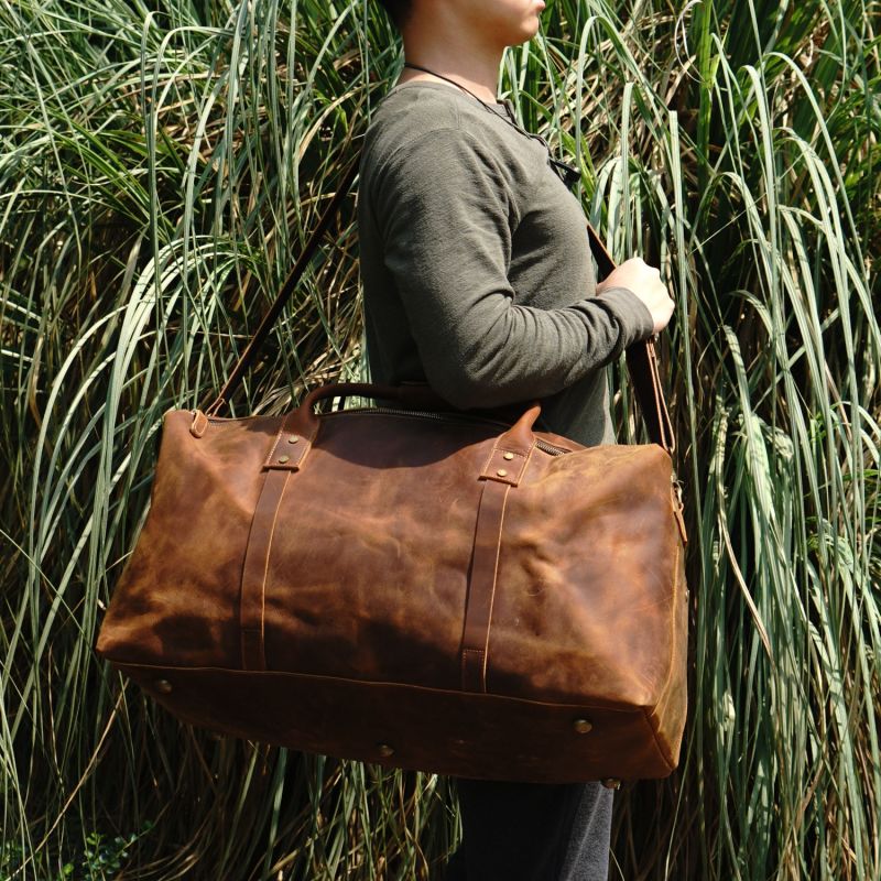 Genuine Leather Holdall Luggage Bag - Vintage Look Brown image