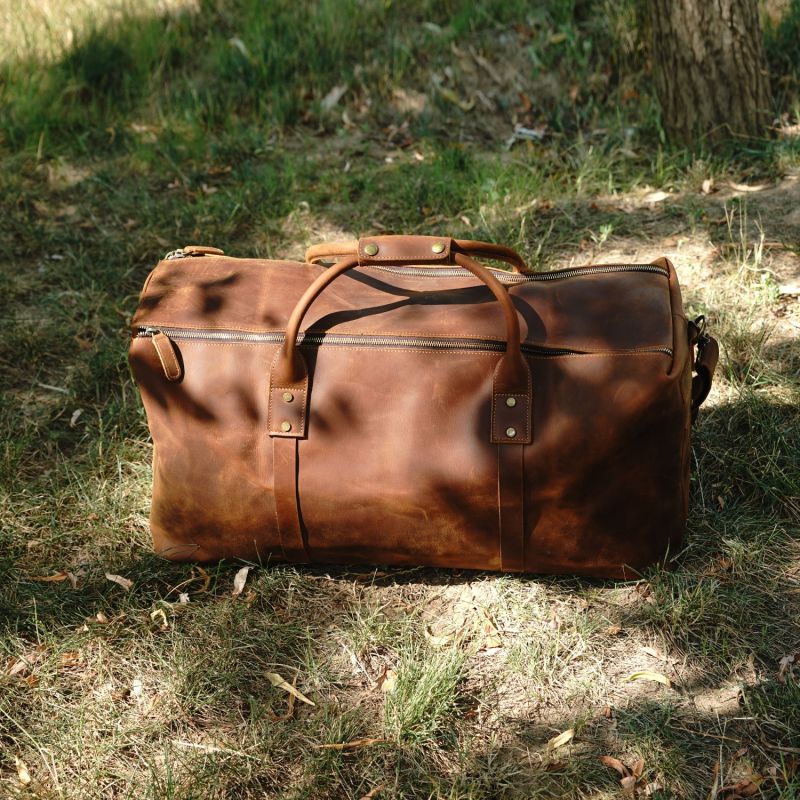 Genuine Leather Holdall Luggage Bag - Vintage Look Brown image