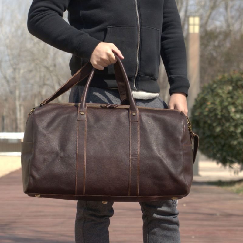 Genuine Leather Holdall - Taupe Brown image