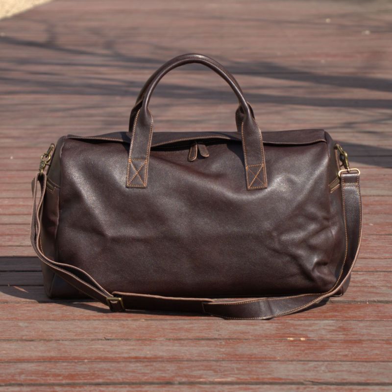 Genuine Leather Weekend Bag - Taupe Brown image