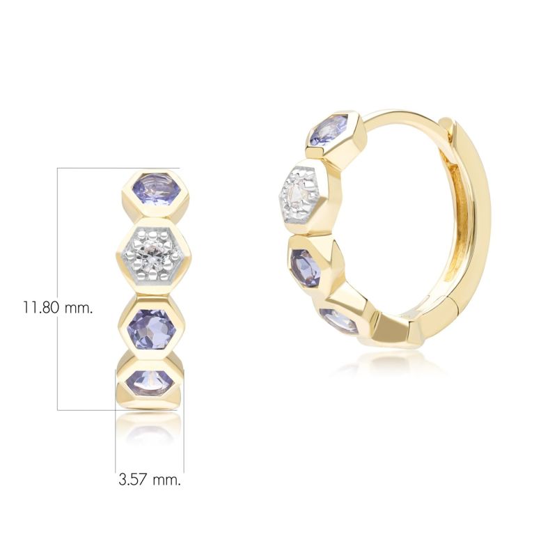 Geometric Round Tanzanite & Sapphire Hoop Earrings In Yellow Gold image