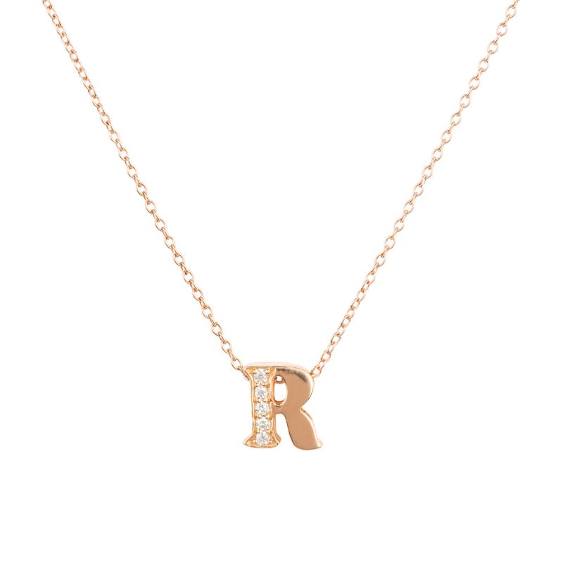 Diamond Initial Letter Pendant Necklace Rose Gold R image