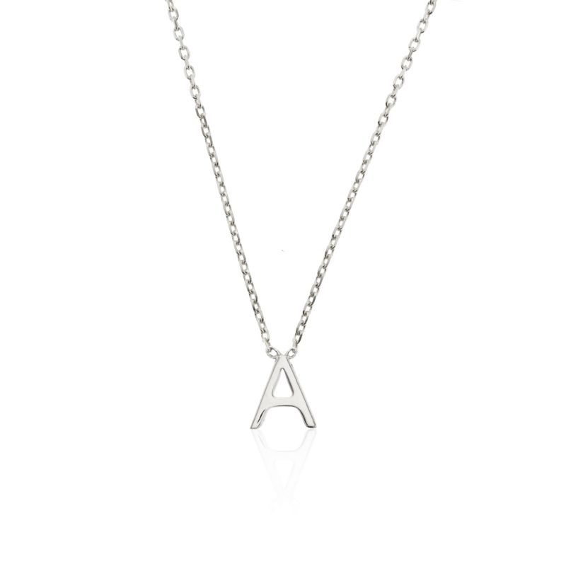 Solid White Gold Miniature Initial Letter Necklace image