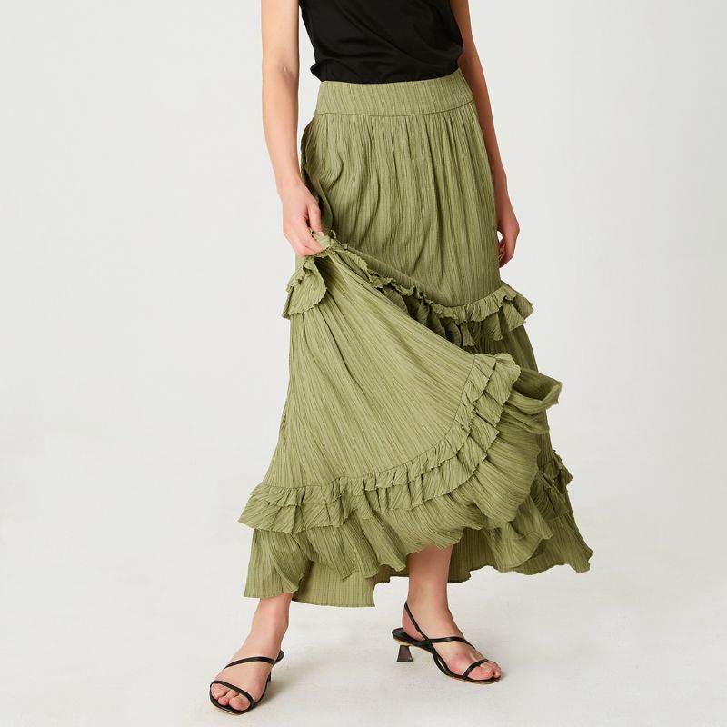 Long Pleated Skirt With Tiered Ruffles image