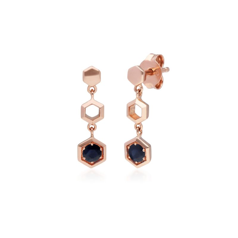 Honeycomb Blue Sapphire Drop Earrings In Rose Gold image