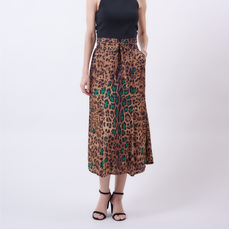 Leopard Print Midi Silk Skirt image