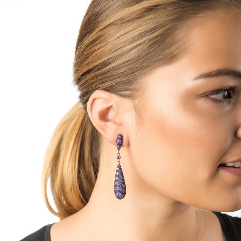 Coco's Long Drop Earrings Amethyst Purple Cz image