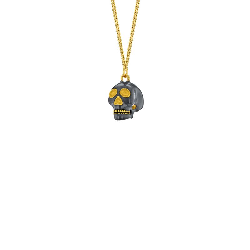 Gun Metal Grey Sterling Silver & 18Kt Gold-Plated Mini Skull Pendant image