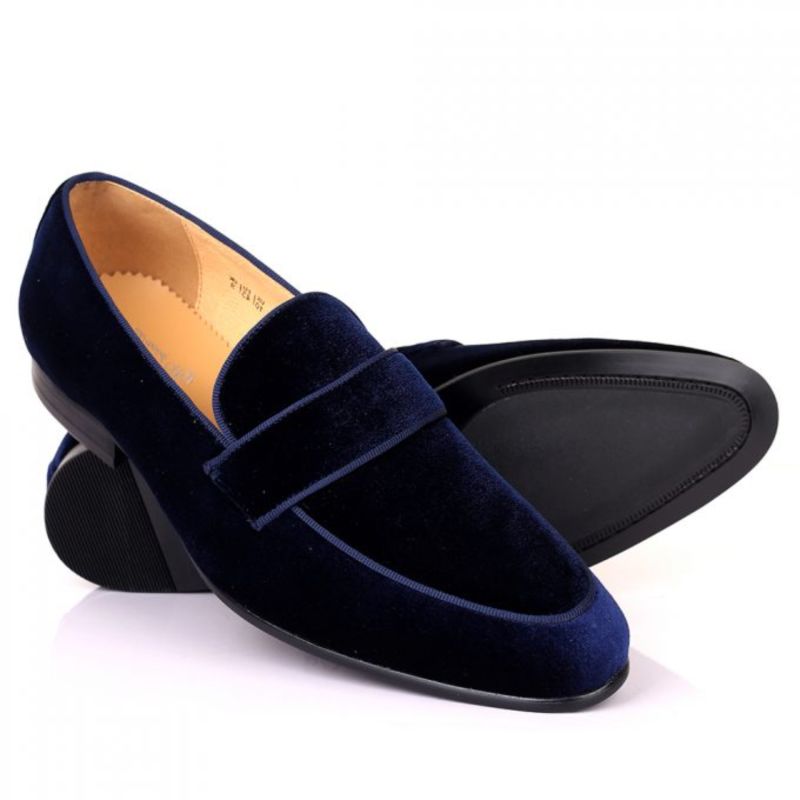navy velvet loafers