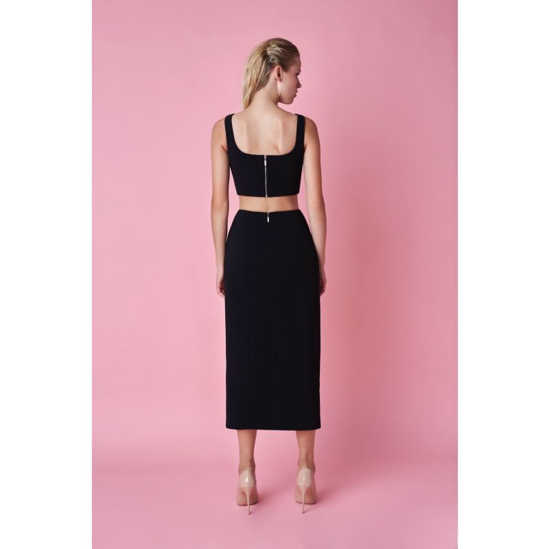 Noara Black Midi Front Slit Skirt Set image