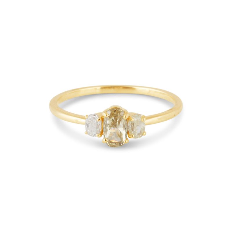 Champagne Diamond Oval In Centre And Diamond Ring In 18K Yellow Gold image