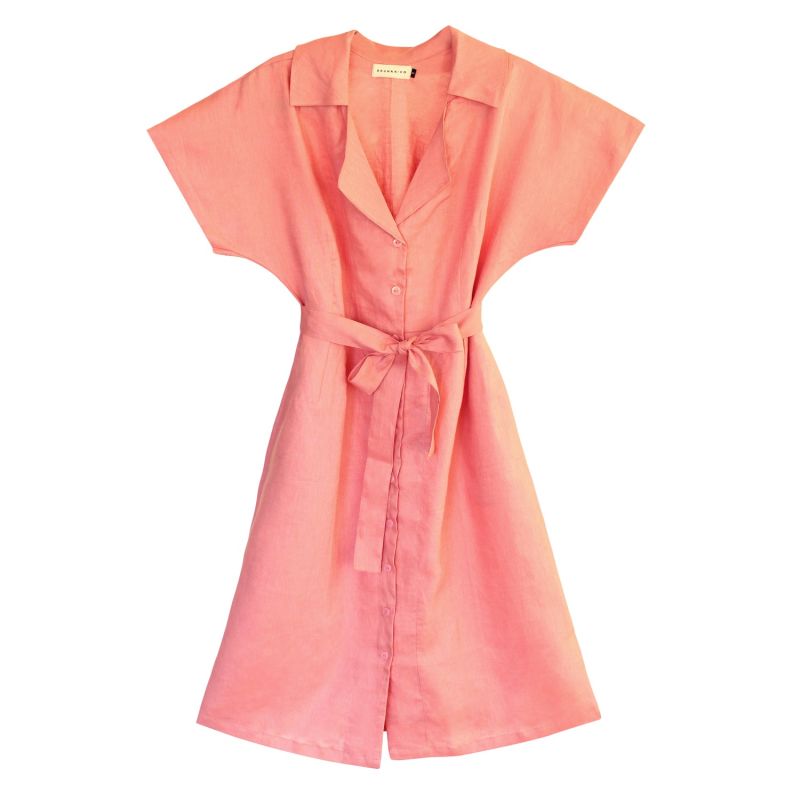 Arya Safari Linen Shirt Dress, In Salmon Pink image