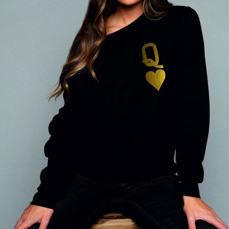 Queen Of Hearts Oversized Jumper In Black & Gold image