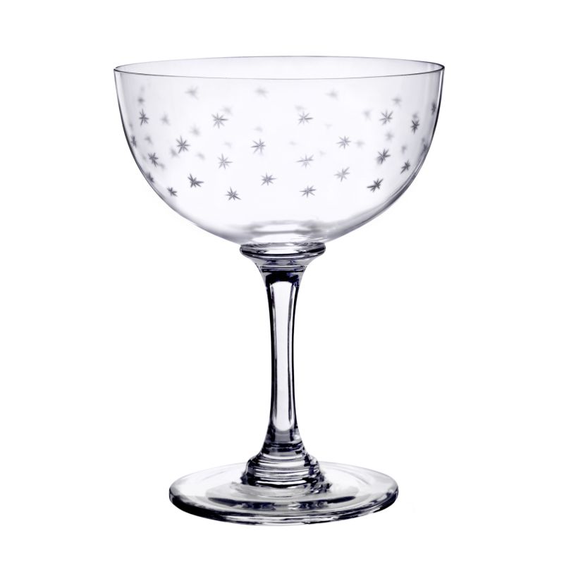 Six Hand-Engraved Crystal Champagne Saucers With Stars Design image