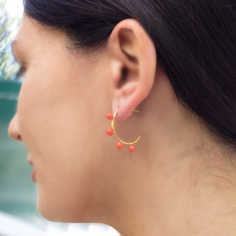 Coral Bead Hoop Earrings image