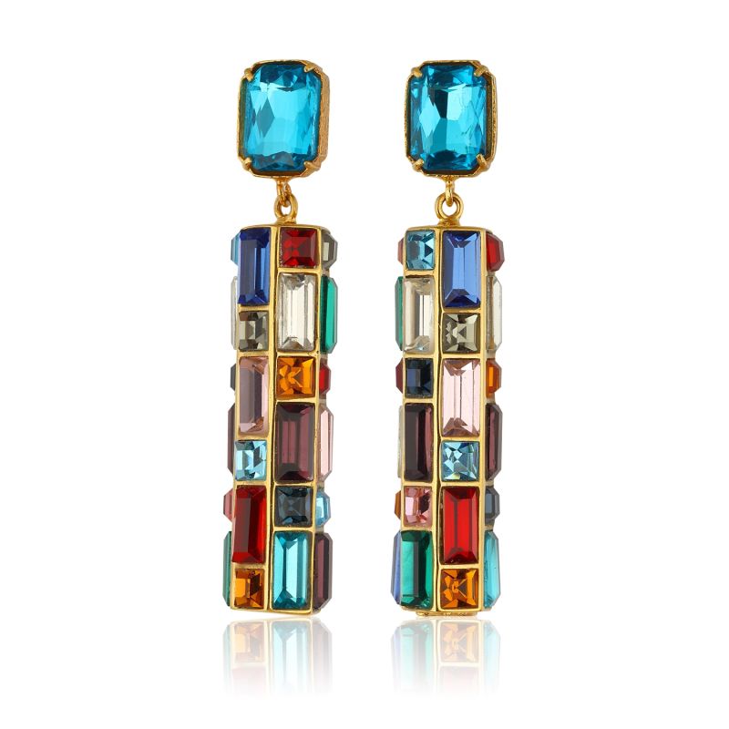 Gloria Earrings - Deep Blue Stud With Multicolor Drops image