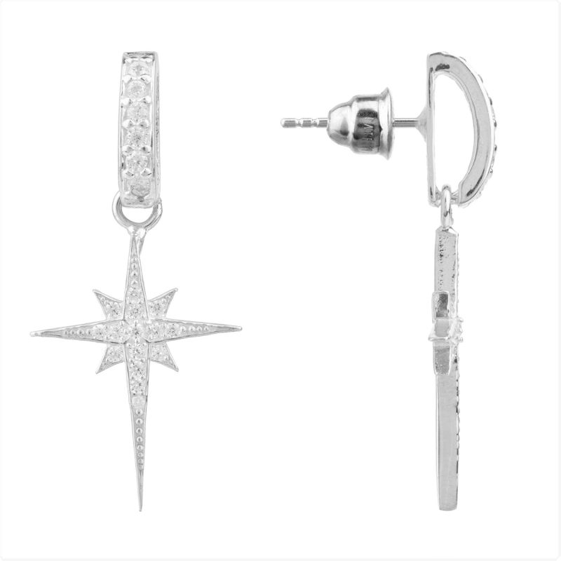 North Star Burst Small Drop Earrings Silver image