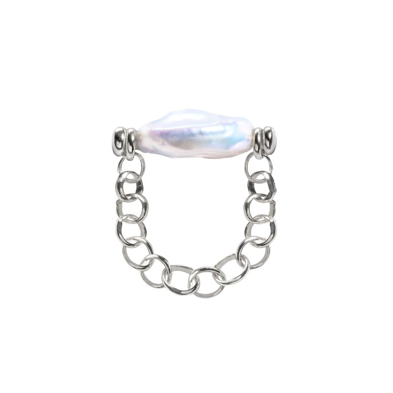 Auria Coin Pearl Chain Ring - Silver image