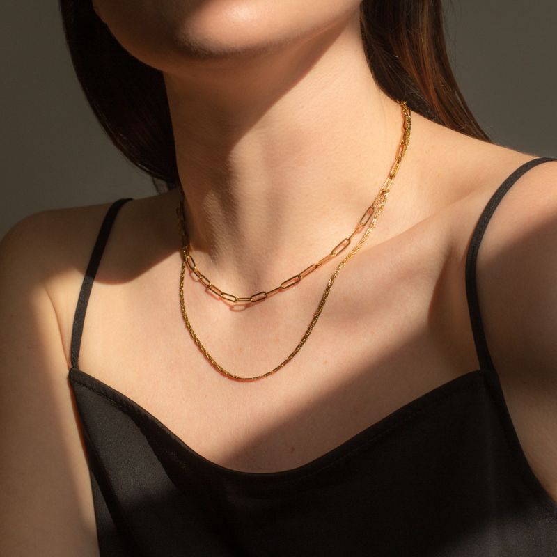 Layered Chain Necklace Gold image