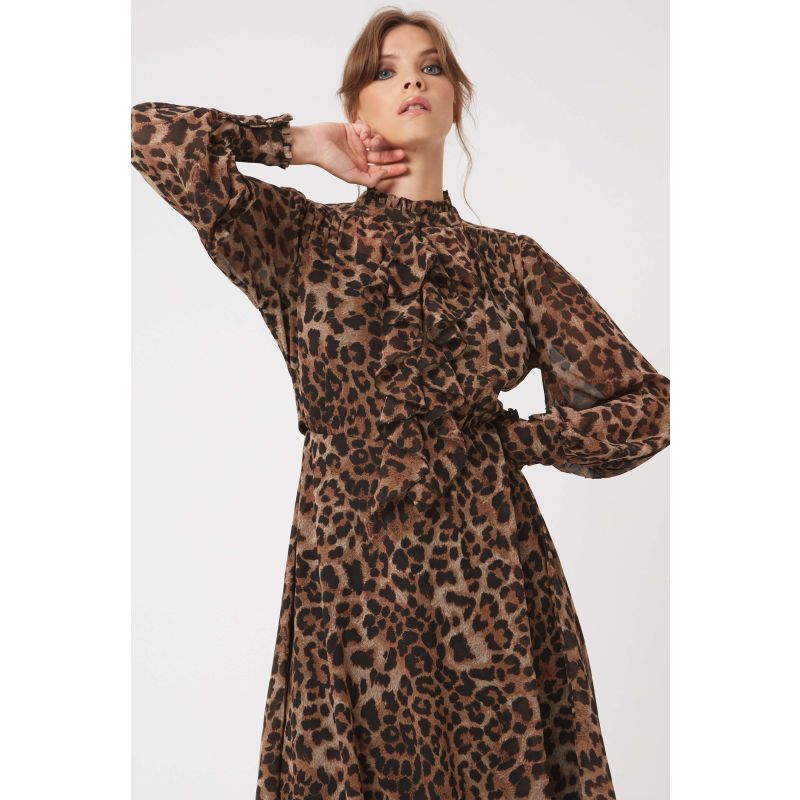 Leopard Print Midi Ruffle Dress image